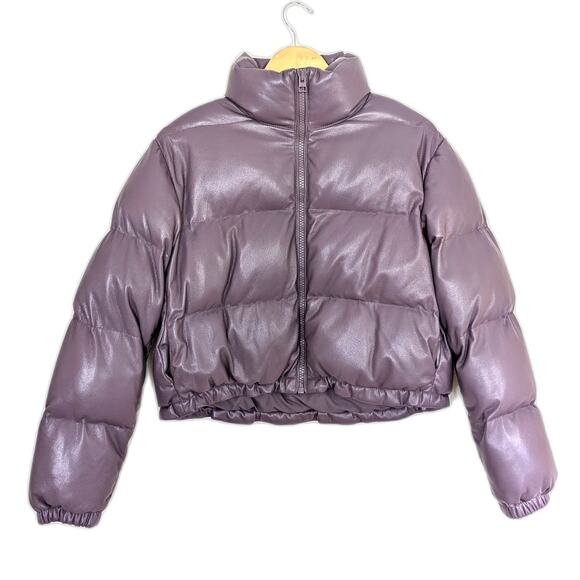 Aritzia Wilfred Free Reverie Purple Faux Leather Vista Puffer Jacket Size S - Picture 2 of 10